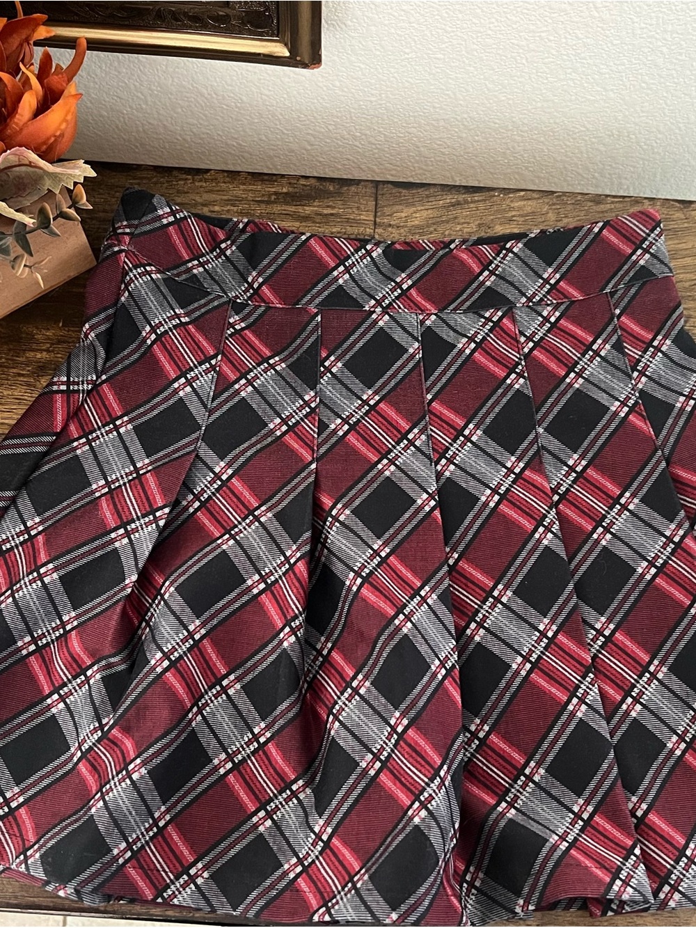 French Kiss Red Plaid Pleated Skort